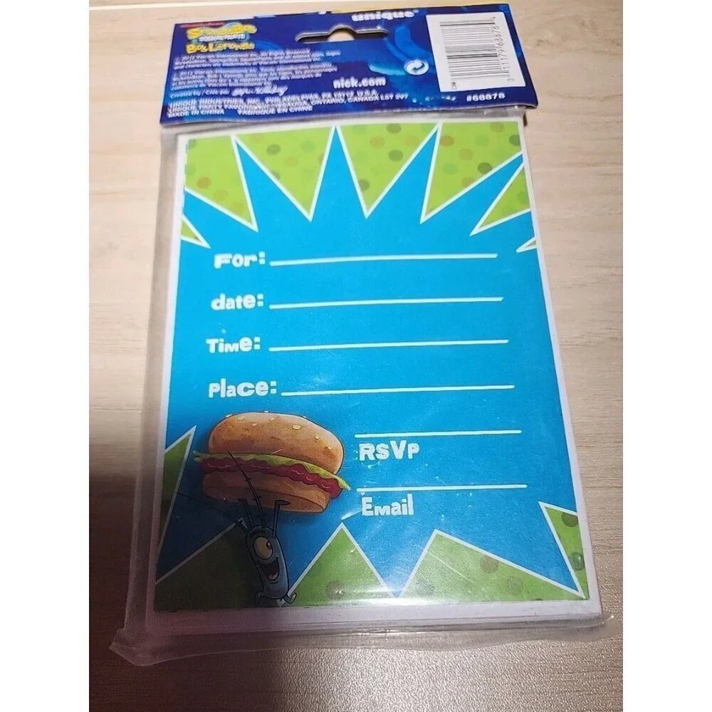 Spongebob Squarepants Nickelodeon Party Invitations (8) 2012 NEW w/ Envelopes
